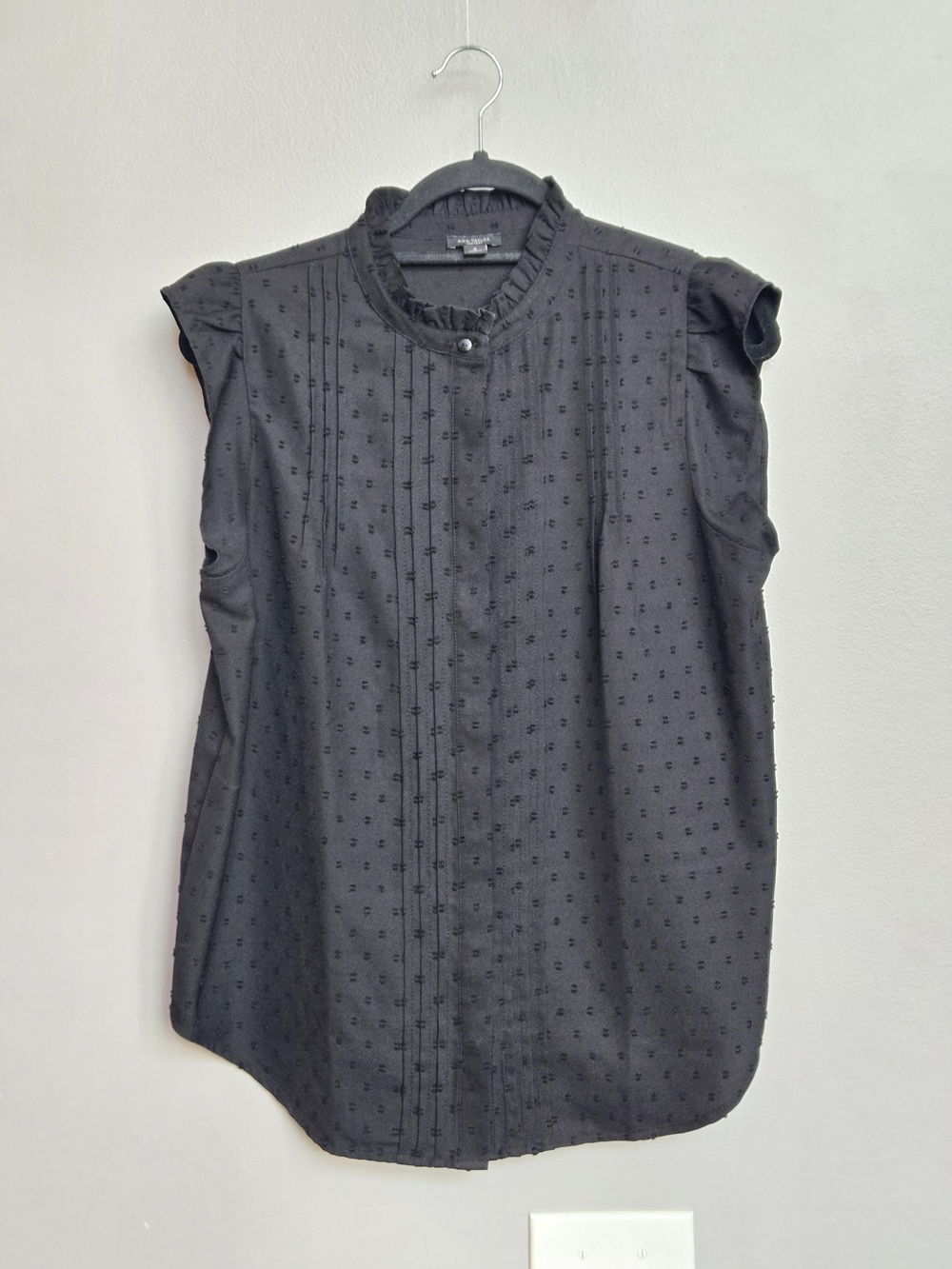 Ann Taylor Swiss Dot Ruffle Neck Shell - Size Medium